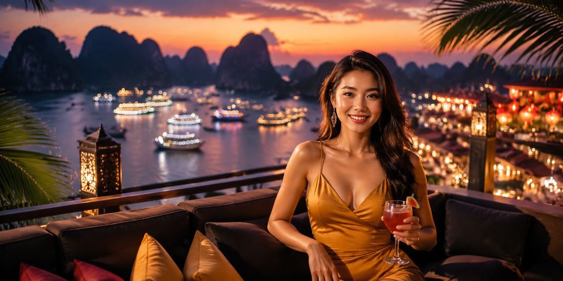 Vịnh Hạ Long về đêm rực rỡ ánh đèn chợ đêm, biểu tượng cho nền tảng cá cược di động sôi động
