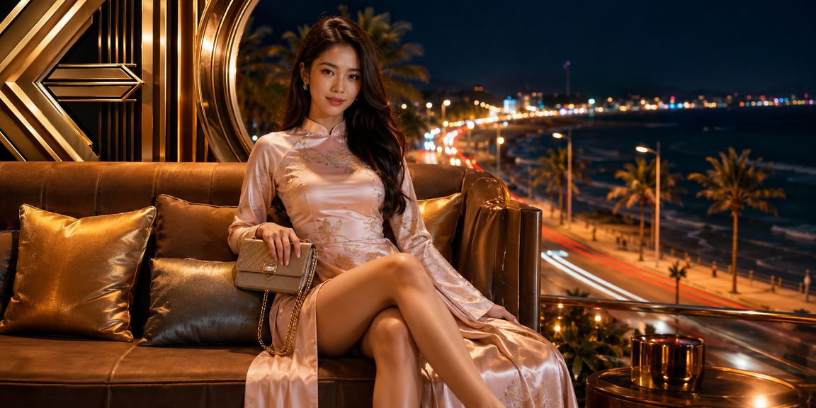 Người phụ nữ mặc áo dài tại Mũi Né thưởng thức trò chơi casino và giải trí trực tuyến